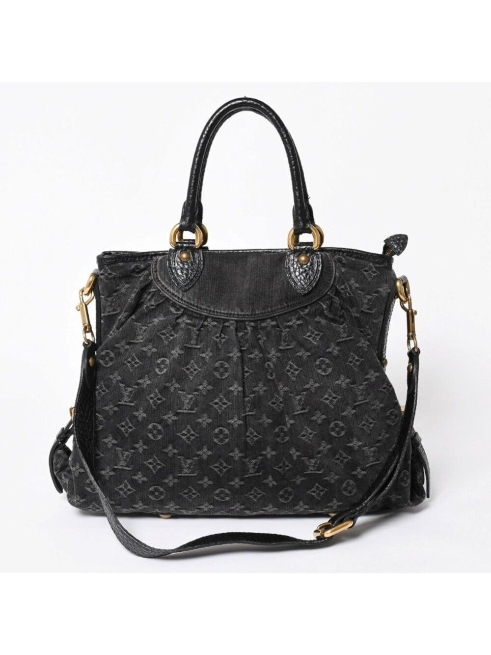 Louis Vuitton Handbag Monogram Denim Neo Cabby GM Black Leather 2-Way